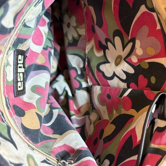 ESPE Vegan Leather Tiered Boho Shoulder Tote Bag Flower Charm Brown/Pink Retro - Picture 10 of 16